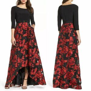 NWT New $269 Adrianna Papell Rose Organza High Low Maxi Dress Size 2